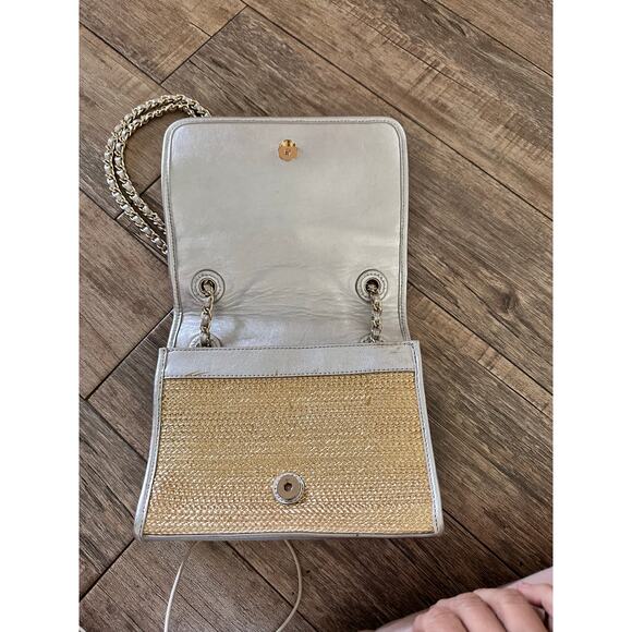 Tory Burch Women's gold and Silver raffia Fleming Metallic Flap Shoulder Bag - Picture 7 of 9